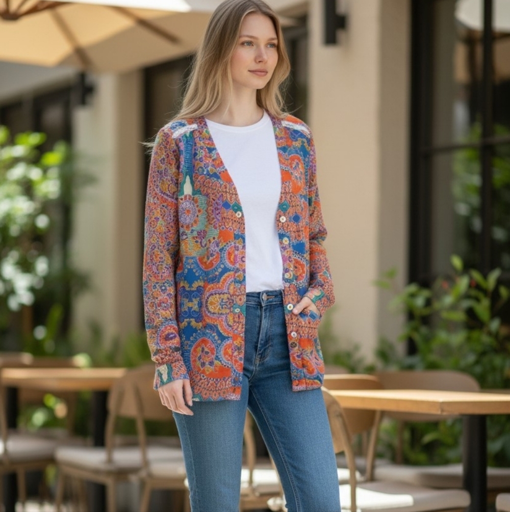 Gimmicks by BKE All Over Paisley Print Orange Bohemian Top Blouse Summer